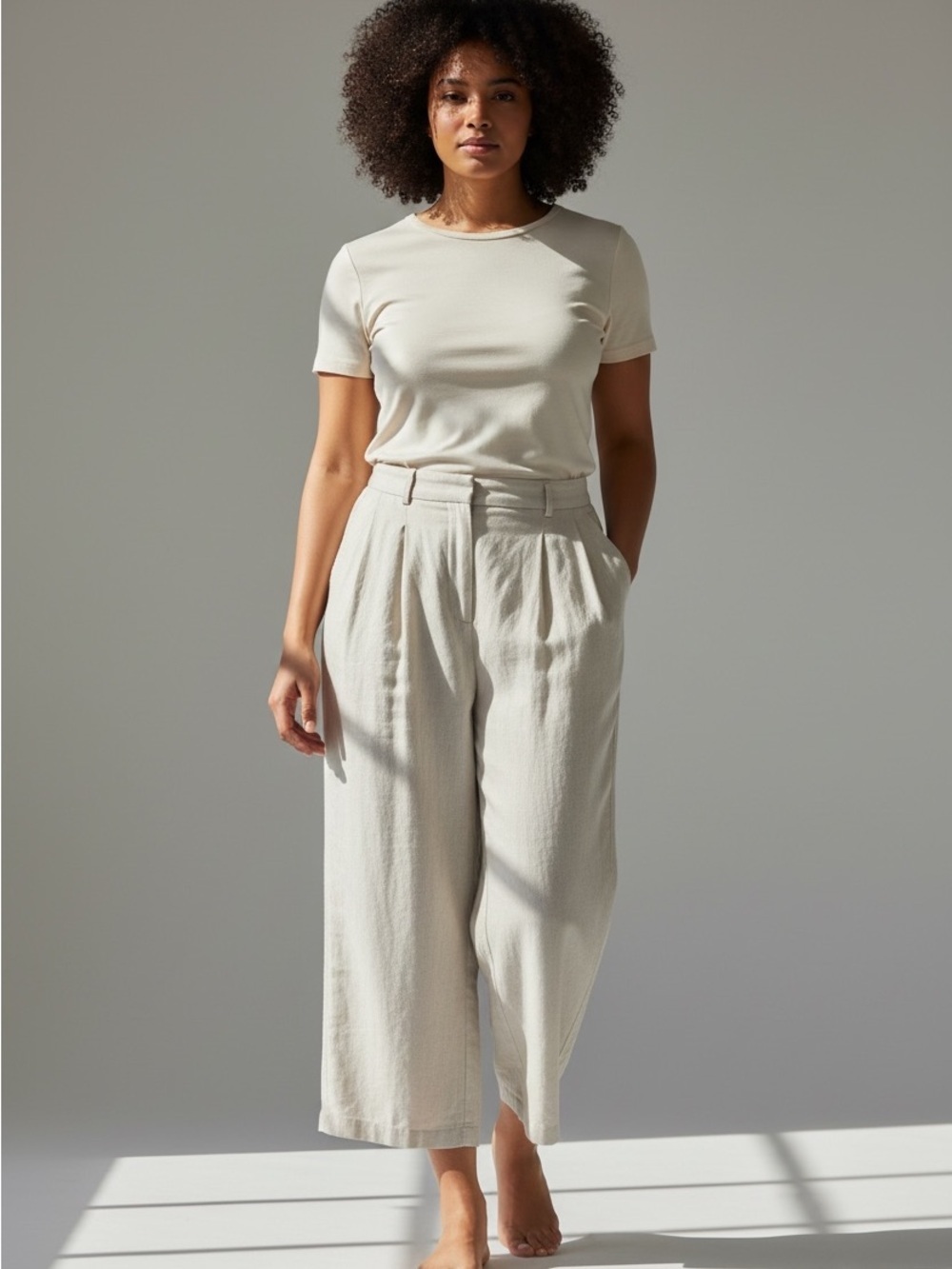 Roots Wide Leg Pants in Light Cream